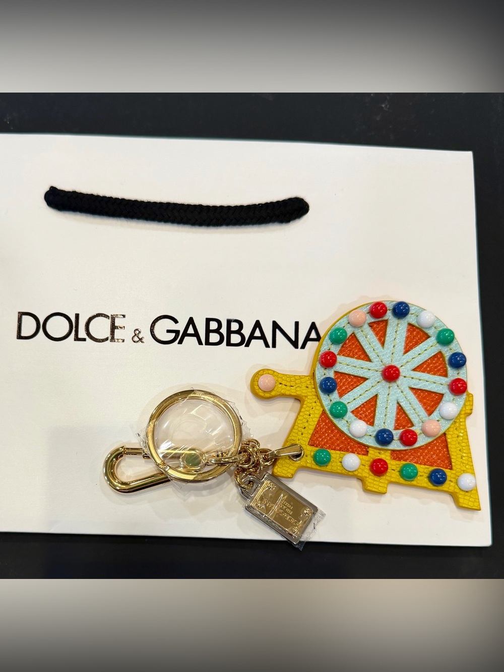 Dolce & Gabbana Yellow Multicolor Enamel Ferris Wheel Keyring Bag Charm - Picture 1 of 3